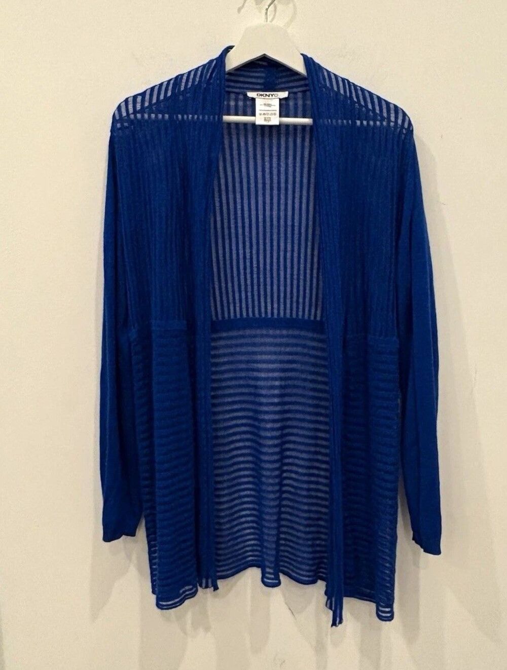 DKNYC Blue Sheer Open-Knit Long Sleeve Cardigan Sweater Ramie Viscose M-L
